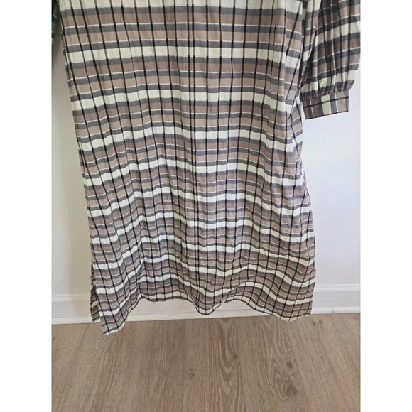 Just Female Anthropologie Midi Soon Plaid Taupe Organic Cotton Dress 36 Small S - Picture 6 of 12